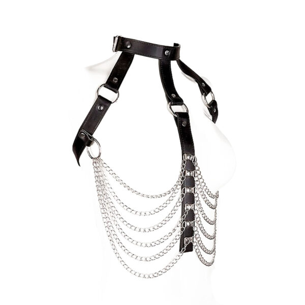 SI9318-Preto_2 Harness Corporal com Contorno de Cintura e de Busto com Correntes e Tiras de Couro Sexy Import