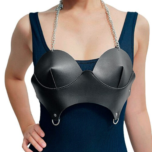 SI9337-Preto_1 Harness Top em Couro com Correntes Sexy Import