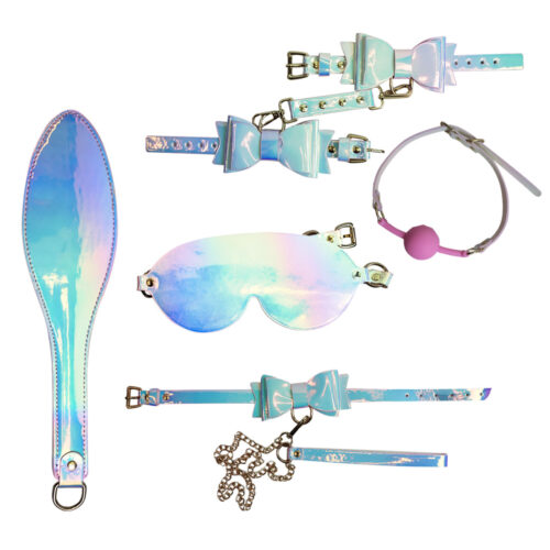 SI9455_6 Kit Sado Shiny com Venda Mordaça Algemas Coleira e Palmatória Sexy Import