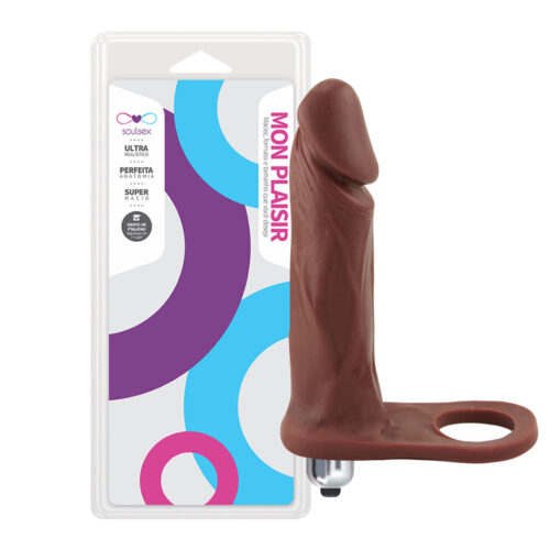 SS002V-Chocolate_1 Mon Plaisir Anel Companheiro com Prótese e Vibro 16 x 3 cm Soulsex