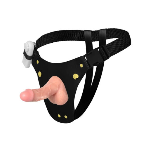 SSCT025V-Bege_1 Cinta Peniana com Prótese Pênis com Escroto Realístico Com Vibro 15x3,5cm Soulsex