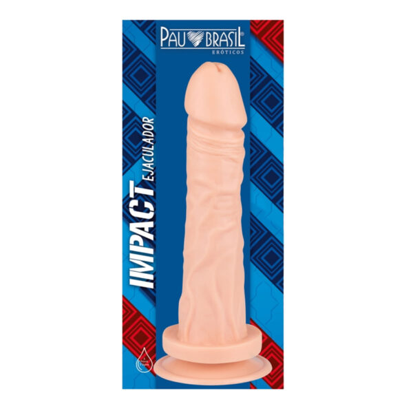 ST1190EJ_2 Prótese Realística Maciça com Ventosa e Simulador de Ejaculação 19x3,8 cm Pau Brasil