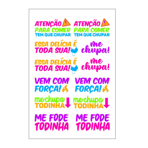 Sexy Tatoo Cartela de Tatuagens Temporárias Neon 15 x 10 cm Sedux
