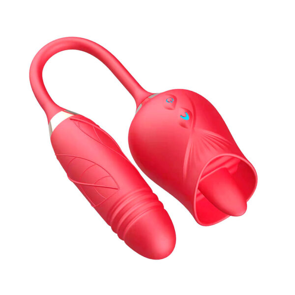 VB124-Vermelho_1 Vibrador Duplo com 10 Modos de Movimentos de Língua, Vibração e Vai e Vem com Aquecimento Vip Mix