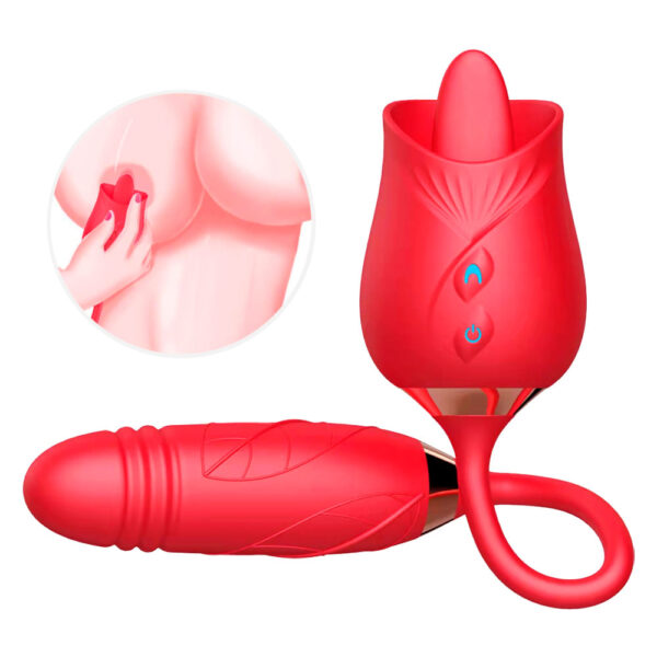 VB124-Vermelho_8 Vibrador Duplo com 10 Modos de Movimentos de Língua, Vibração e Vai e Vem com Aquecimento Vip Mix