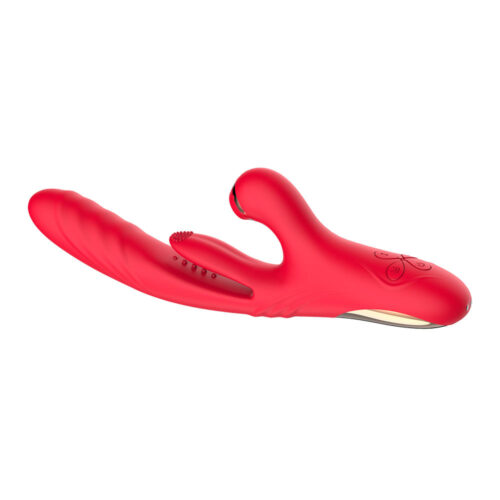 VB127-Vermelho_1 Vibrador com Estimulador de Clitóris e com Vibração, Vai e Vem, Pulsação e Aquecimento Vip Mix