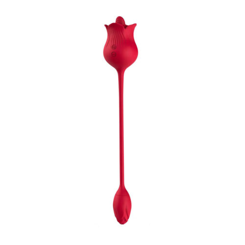 VB175-Vermelho_1 Vibrador Duplo Flexível em Formato de Rosa com 10 Modos de Vibração Vip Mix