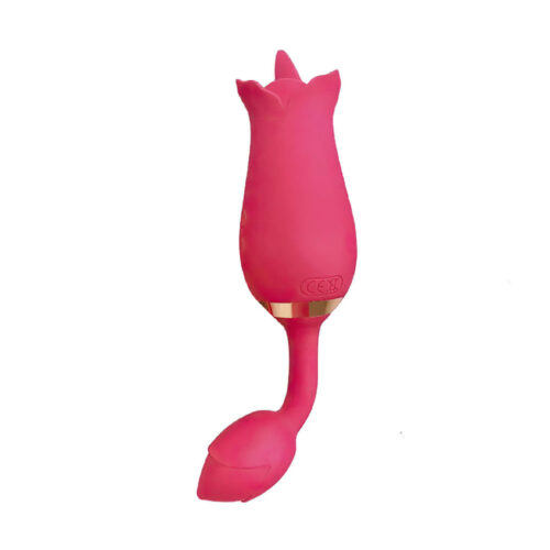 VB189-Vermelho_1 Vibrador Feminino Duplo com 10 Modos de Estimulação em Formato de Rosa Vip Mix