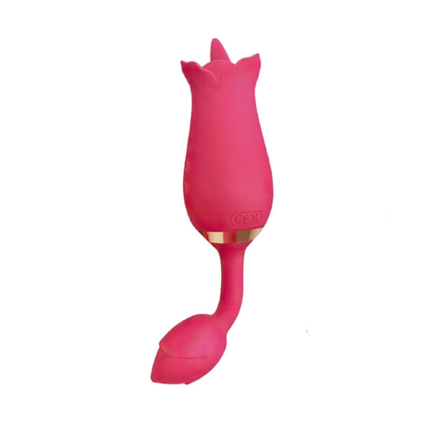 VB189-Vermelho_1 Vibrador Feminino Duplo com 10 Modos de Estimulação em Formato de Rosa Vip Mix