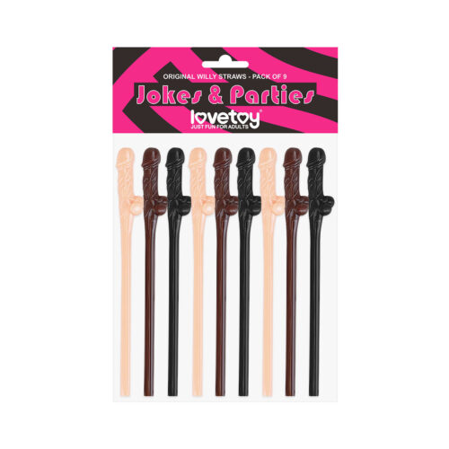 VPBR003_1 Kit com 9 Canudos de Pênis Original Willy Straws Bege Marrom e Preto Vip Mix