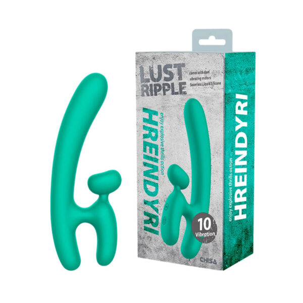 VR-129-Verde_1 Vibrador Recarregável com Estimulador Clitoriano e Encaixe na Base para os Dedos 3R Import