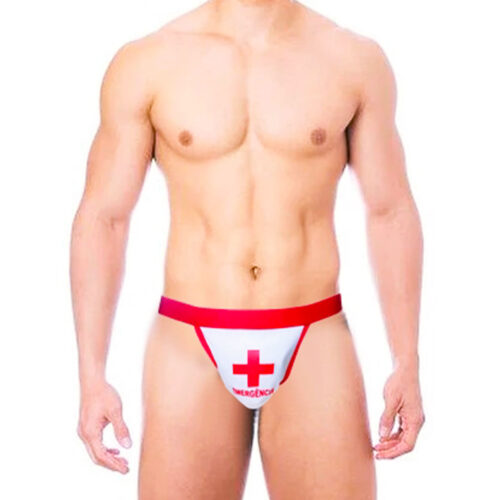 VT870-U-Branco-com-Vermelho_1 Cueca Jockstrap Enfermeiro Emergência