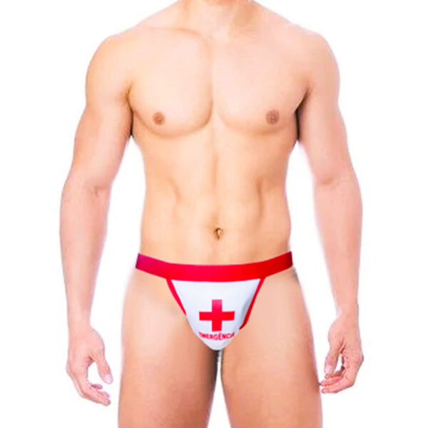 VT870-U-Branco-com-Vermelho_1 Cueca Jockstrap Enfermeiro EmergĂȘncia