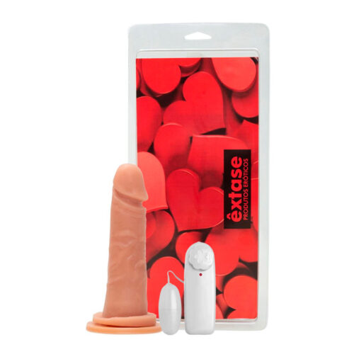 Prótese Realística com Glande, Ventosa e Vibrador Maciça 18 x 3,5cm Êxtase