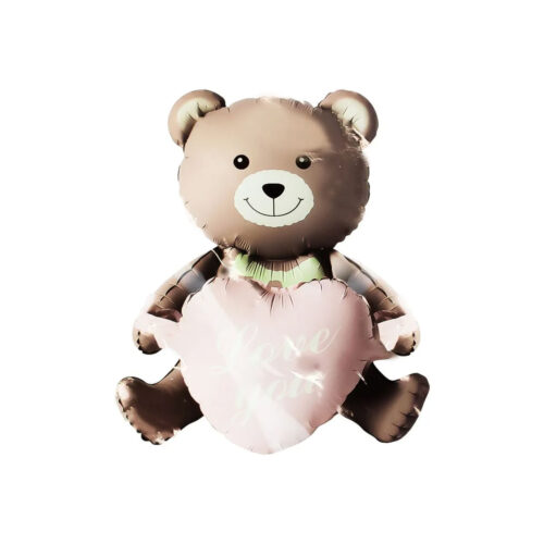 urso-rosa_1 Balão Metalizado Bear Coração 105,5 X 66,5 CM PTD Festas - Balão Metalizado em Formato de Urso com Coração Love You PTD Festas